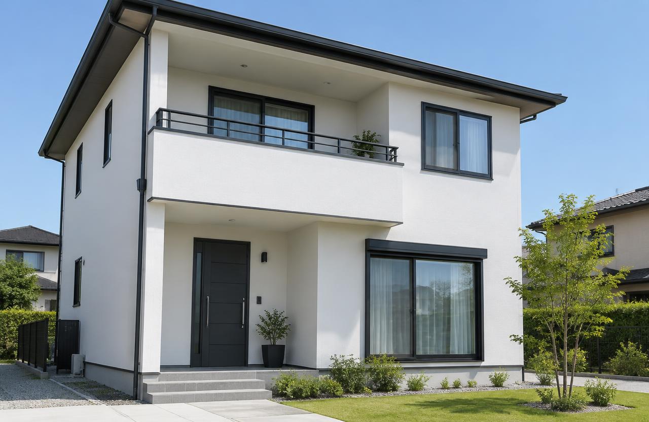 Modern house exterior with balcony